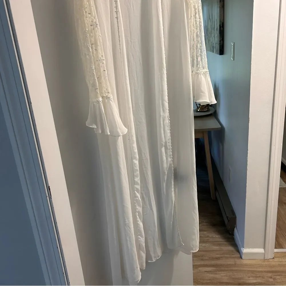 Flora Nikrooz Long Sheer Robe Lace Detail Bell Sleeves Nightgown floor length - Picture 5 of 6